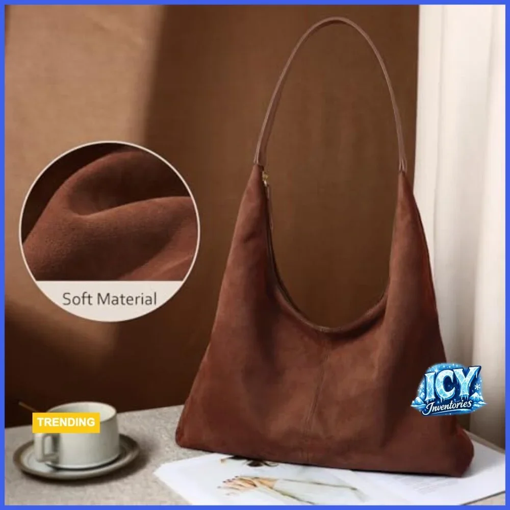 Faux Suede Hobo Shoulder Bag Slouchy Tote Crossbody Purse